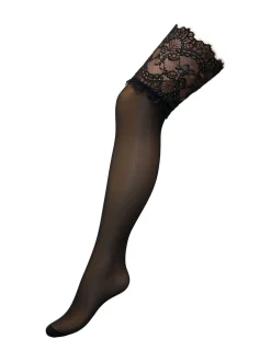 Pour Moi Deep Eyelash 15 Denier Lace Hold-Ups Black Dark Hot