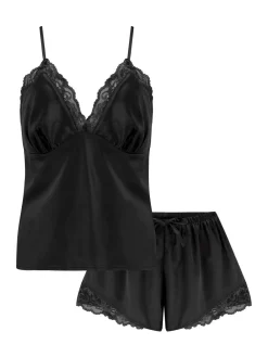 Pour Moi Dusk Satin Lace Trim Cami and Shorts Set Black Discount