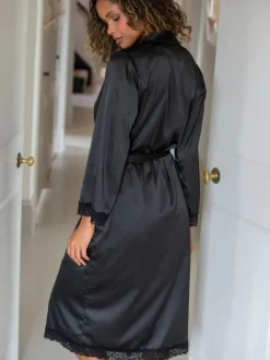 Pour Moi Black Dusk Satin Kimono Sleeve Midi Gown Outlet