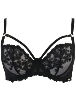 Pour Moi India Bold Floral Embroidery Non Pad Bra Black Best
