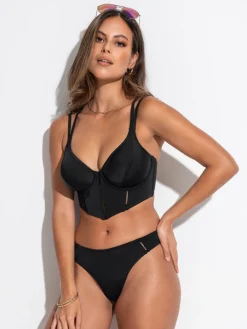 Pour Moi Black Non Padded Sydney Double Strap Underwired Longline Bikini Top Discount