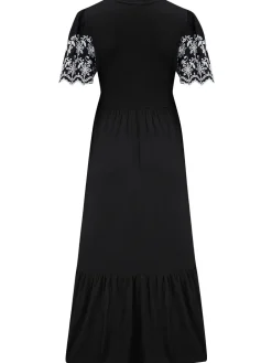 Pour Moi Black Nova Broderie Sleeve Crepe Jersey Midaxi Dress Outlet