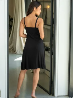 Pour Moi Black Sofa Loves Lace Knee Length Soft Jersey Chemise New