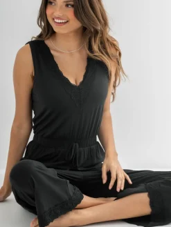 Pour Moi Black Sofa Loves Lace Hidden Support Cropped Wide Leg Jumpsuit