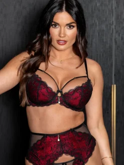 Pour Moi Padded Desire Lightly Underwired Bra Black/Red Clearance