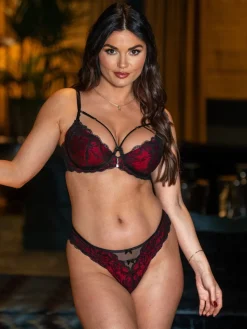 Pour Moi Padded Desire Lightly Underwired Bra Black/Red Clearance