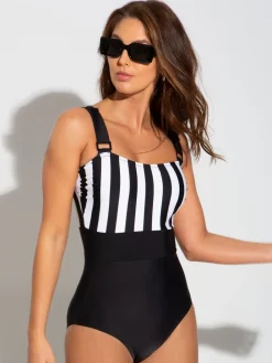 Pour Moi Black/White Palm Springs Colour Block Tummy Control Swimsuit Best