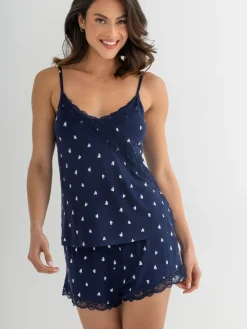 Pour Moi Blue Sofa Loves Lace Hidden Support Soft Jersey Cami New