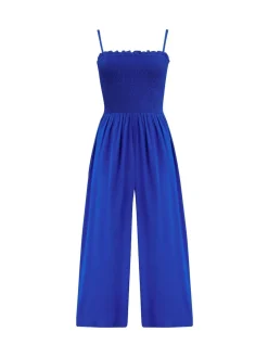 Pour Moi Blue Strapless Shirred Bodice Crop Leg Beach Jumpsuit Hot