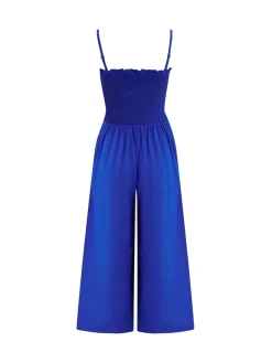 Pour Moi Blue Strapless Shirred Bodice Crop Leg Beach Jumpsuit Hot