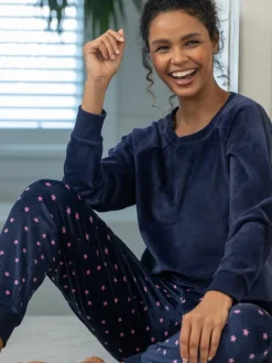 Pour Moi Cosy Fleece Sweatshirt and Jogger Pyjamas Set Blue/Pink