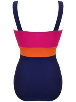 Pour Moi Blue/Pink Palm Springs Colour Block Tummy Control Swimsuit Sale