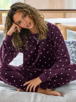 Pour Moi Cosy Fleece Sweatshirt and Jogger Pyjamas Set Burgundy Sale