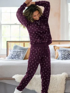 Pour Moi Cosy Fleece Sweatshirt and Jogger Pyjamas Set Burgundy Sale