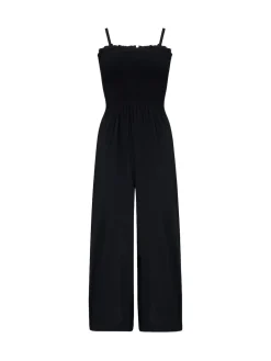 Pour Moi Dark Black Strapless Shirred Bodice Crop Leg Beach Jumpsuit Outlet