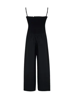 Pour Moi Dark Black Strapless Shirred Bodice Crop Leg Beach Jumpsuit Outlet