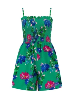 Pour Moi Strapless Shirred Bodice Woven Beach Playsuit Green Sale