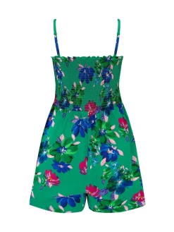 Pour Moi Strapless Shirred Bodice Woven Beach Playsuit Green Sale