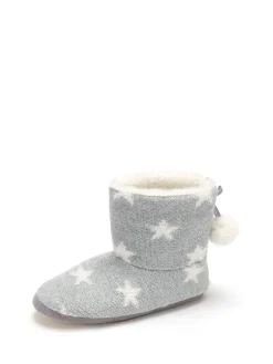Pour Moi Grey Star Knit Faux Fur Lined Bootie Slippers Discount