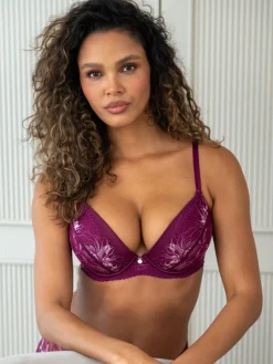 Pour Moi Magenta/Pink Padded Sonnet Two Tone Lace Bra Clearance