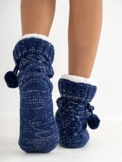 Pour Moi Navy Cosy Cable Knit Lined Slipper Sock Discount