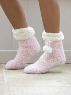 Pour Moi Pink Cosy Cable Knit Lined Slipper Sock Sale