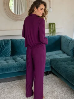 Pour Moi Jersey Button Through Cuban Collar Pyjamas Set Purple Sale