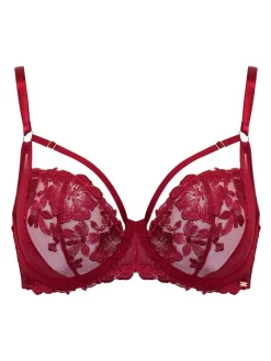 Pour Moi India Bold Floral Embroidery Non Pad Bra Red Hot