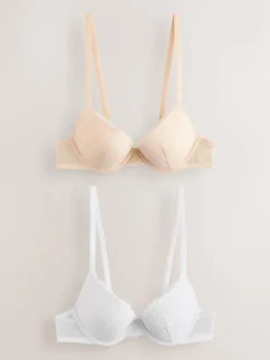 Next Praline Nude & White Push Up Plunge Lace Bras 2 Pack Praline Nude & White Clearance