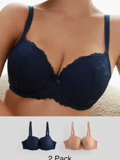 Next Pad Balcony DD+ Lace Bras 2 Pack Praline Nude/Navy Clearance
