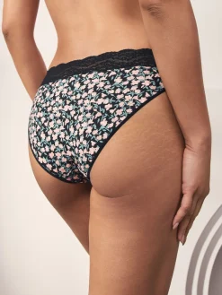 Next High Leg Cotton and Lace Knickers 7 Pack Printed Spot Sale