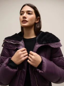 Next Shower Resistant Padded Longline Coat Purple Clearance