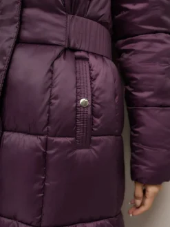 Next Shower Resistant Padded Longline Coat Purple Clearance