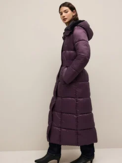 Next Shower Resistant Padded Longline Coat Purple Clearance