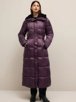 Next Shower Resistant Padded Longline Coat Purple Clearance