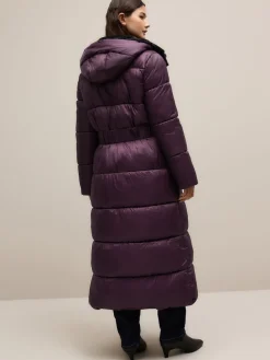 Next Shower Resistant Padded Longline Coat Purple Clearance