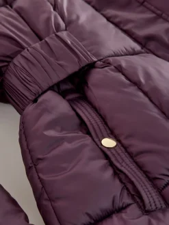 Next Shower Resistant Padded Longline Coat Purple Clearance