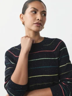 Next Rainbow Stripe Soft Touch Crew Neck Cotton Rich Jumper Clearance