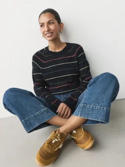 Next Rainbow Stripe Soft Touch Crew Neck Cotton Rich Jumper Clearance