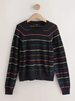 Next Rainbow Stripe Soft Touch Crew Neck Cotton Rich Jumper Clearance