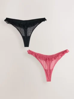 Next Red / Black Thong Heart Mesh Flocked Knickers 2 Pack Discount