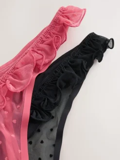 Next Red / Black Thong Heart Mesh Flocked Knickers 2 Pack Discount