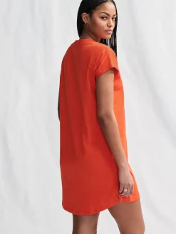 Next 100% Cotton Cap Sleeve V-Neck Mini Dress Red Outlet