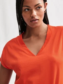 Next 100% Cotton Cap Sleeve V-Neck Mini Dress Red Outlet