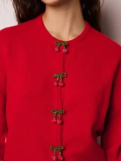Next Red Cherry Buttons Crew Neck Knitted Cardigan With Wool Hot