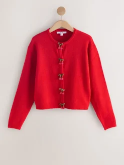 Next Red Cherry Buttons Crew Neck Knitted Cardigan With Wool Hot