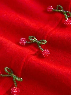 Next Red Cherry Buttons Crew Neck Knitted Cardigan With Wool Hot
