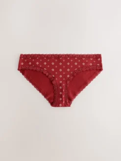 Next Red Heart/Green Check Bikini Cotton Lace Knickers 4 Pack