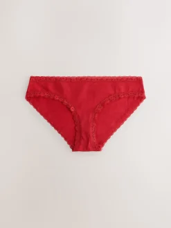 Next Red Heart/Green Check Bikini Cotton Lace Knickers 4 Pack