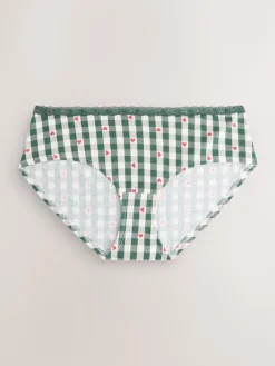 Next Red Heart/Green Check Short Cotton Lace Knickers 4 Pack